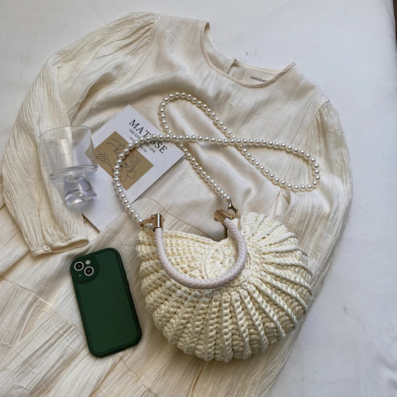 Handmade Seaside Messenger Bag - Womens Crossbody Bag with Conch Shell and Pearls - ZOOMNSTORE