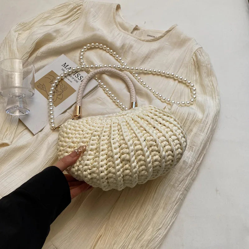 Handmade Seaside Messenger Bag - Womens Crossbody Bag with Conch Shell and Pearls - ZOOMNSTORE