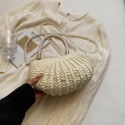Handmade Seaside Messenger Bag - Womens Crossbody Bag with Conch Shell and Pearls - ZOOMNSTORE