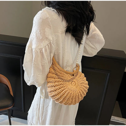 Handmade Seaside Messenger Bag - Womens Crossbody Bag with Conch Shell and Pearls - ZOOMNSTORE