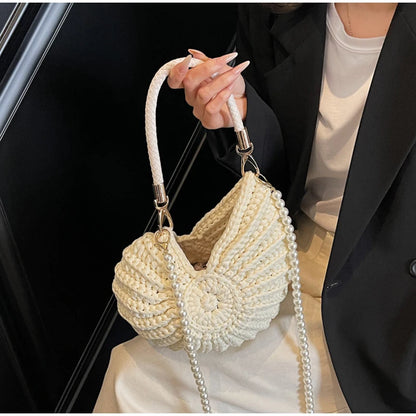 Handmade Seaside Messenger Bag - Womens Crossbody Bag with Conch Shell and Pearls - ZOOMNSTORE