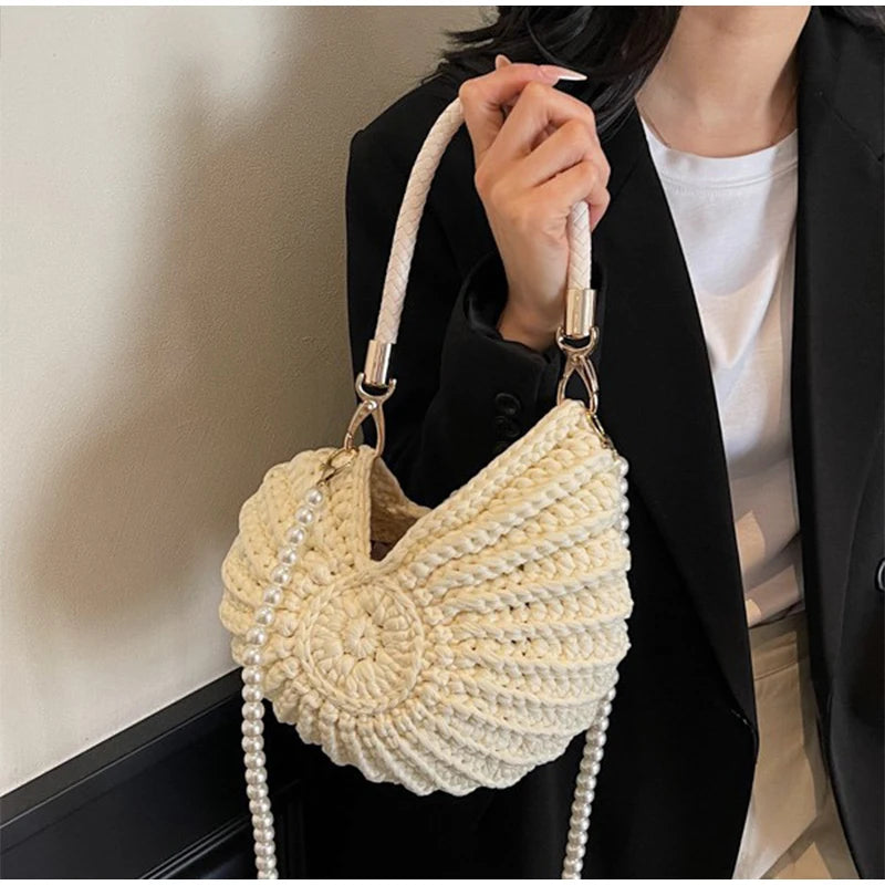 Handmade Seaside Messenger Bag - Womens Crossbody Bag with Conch Shell and Pearls - ZOOMNSTORE