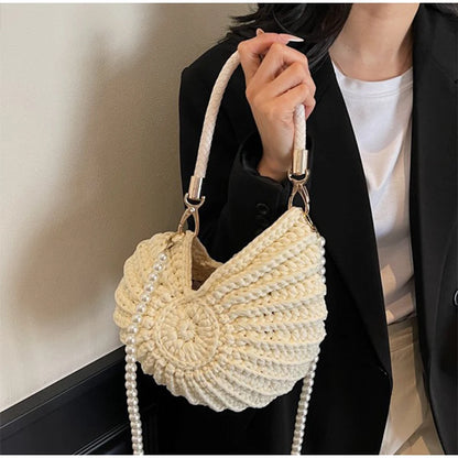 Handmade Seaside Messenger Bag - Womens Crossbody Bag with Conch Shell and Pearls - ZOOMNSTORE