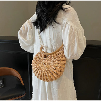 Handmade Seaside Messenger Bag - Womens Crossbody Bag with Conch Shell and Pearls - ZOOMNSTORE