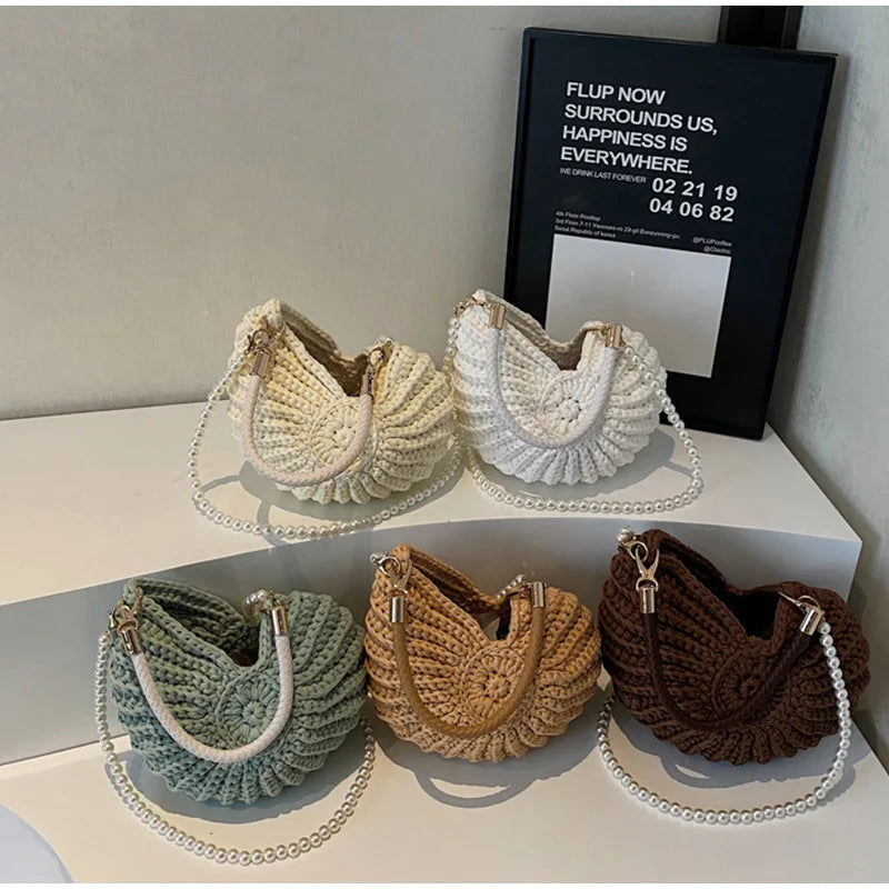 Handmade Seaside Messenger Bag - Womens Crossbody Bag with Conch Shell and Pearls - ZOOMNSTORE