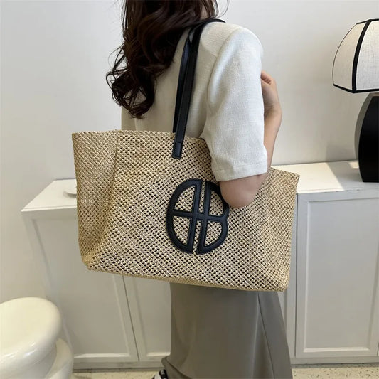 Handmade Straw Tote Bag - Large Capacity Ethnic Style Beach Shoulder Bag for Women 2023 - ZOOMNSTORE