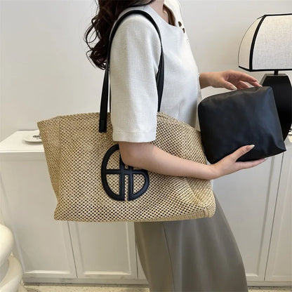 Handmade Straw Tote Bag - Large Capacity Ethnic Style Beach Shoulder Bag for Women 2023 - ZOOMNSTORE