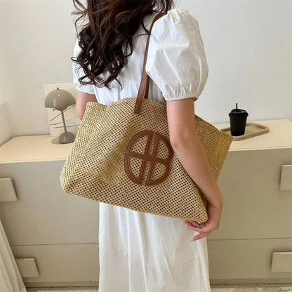 Handmade Straw Tote Bag - Large Capacity Ethnic Style Beach Shoulder Bag for Women 2023 - ZOOMNSTORE