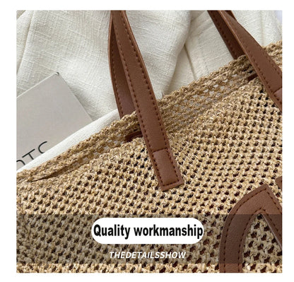 Handmade Straw Tote Bag - Large Capacity Ethnic Style Beach Shoulder Bag for Women 2023 - ZOOMNSTORE