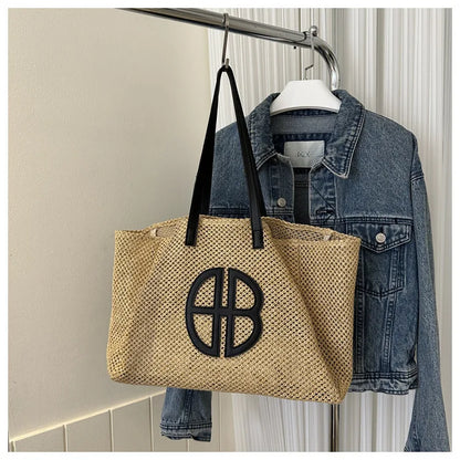 Handmade Straw Tote Bag - Large Capacity Ethnic Style Beach Shoulder Bag for Women 2023 - ZOOMNSTORE