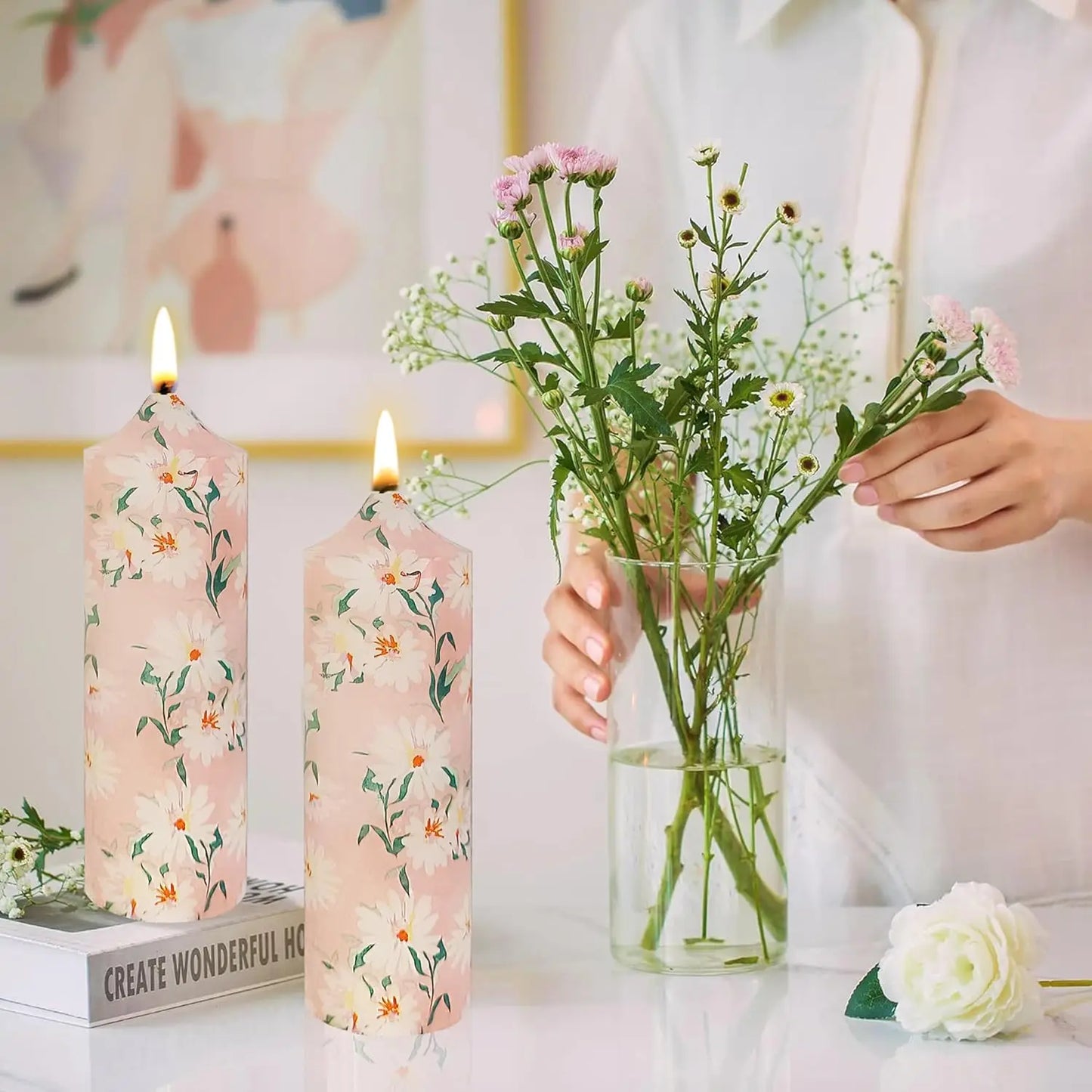 Handmade 7 Inch Unscented Chrysanthemum Taper Candles - Holiday Wedding  Home Decor - ZOOMNSTORE