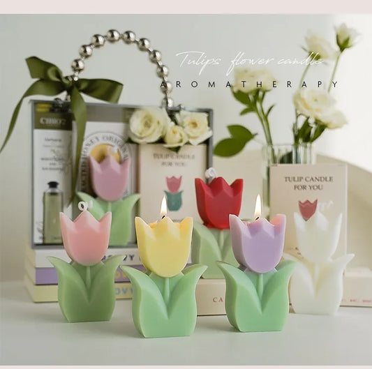 Handmade Tulip Soy Wax Candle - Cute Aromatherapy Decor for Home Parties and Weddings - ZOOMNSTORE