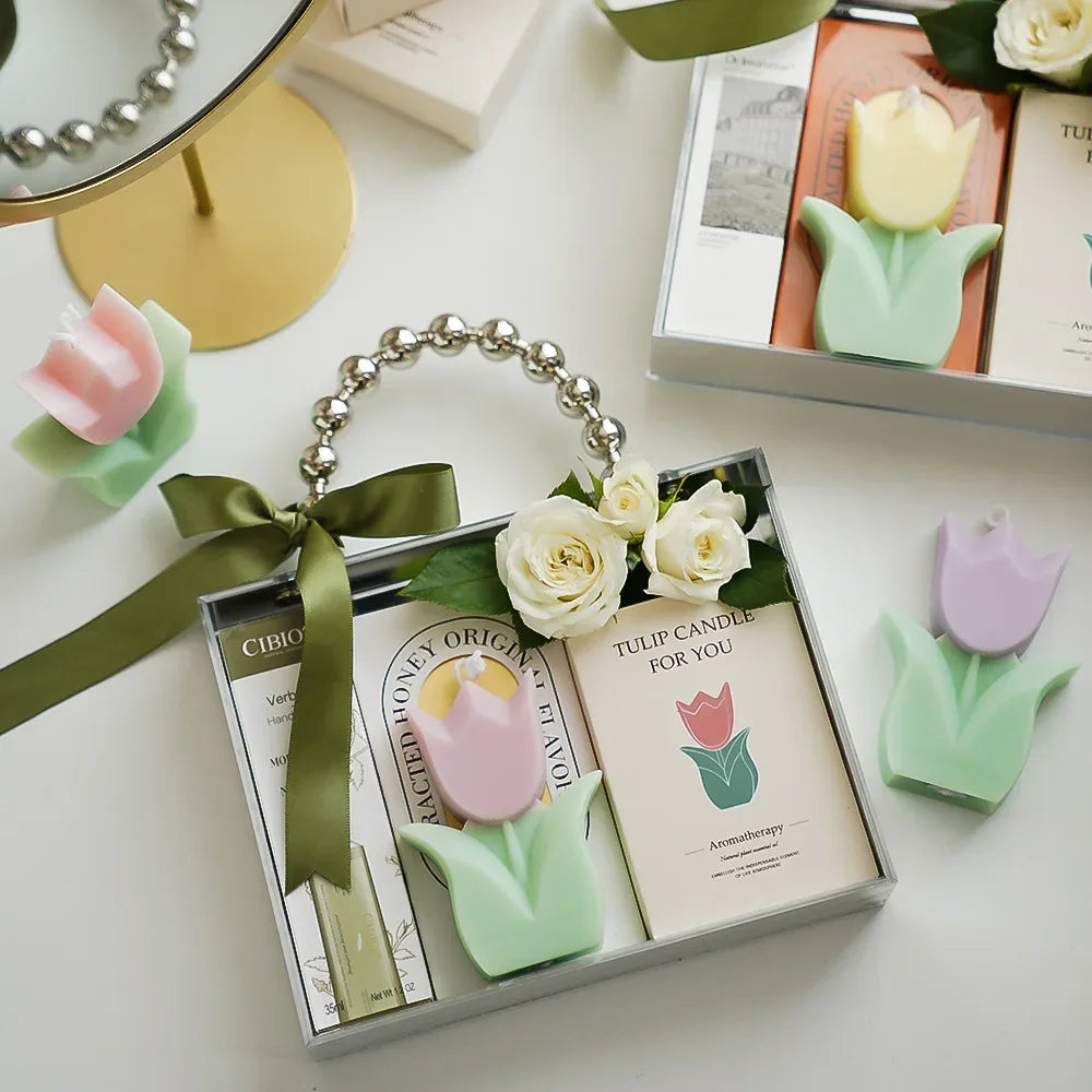 Handmade Tulip Soy Wax Candle - Cute Aromatherapy Decor for Home Parties and Weddings - ZOOMNSTORE