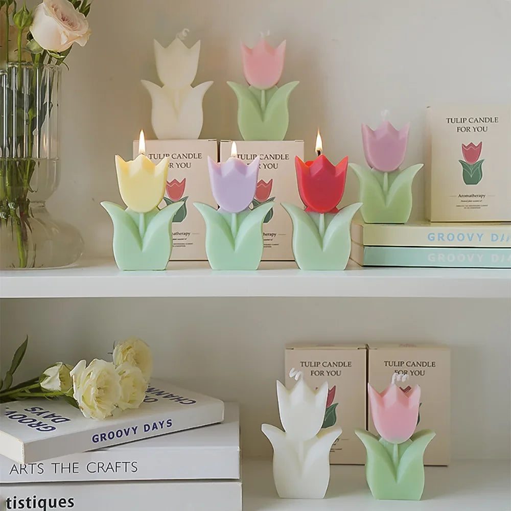 Handmade Tulip Soy Wax Candle - Cute Aromatherapy Decor for Home Parties and Weddings - ZOOMNSTORE