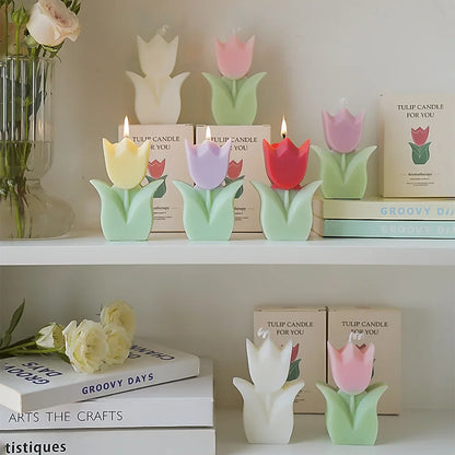 Handmade Tulip Soy Wax Candle - Cute Aromatherapy Decor for Home Parties and Weddings - ZOOMNSTORE