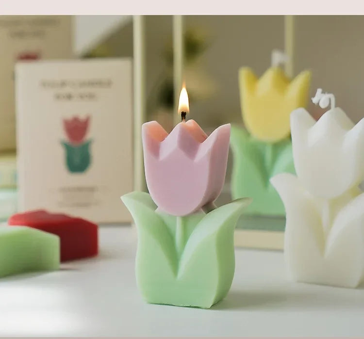 Handmade Tulip Soy Wax Candle - Cute Aromatherapy Decor for Home Parties and Weddings - ZOOMNSTORE