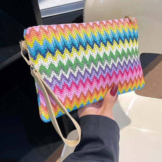 Handmade Vintage Woven Clutch Bag - Colorful Casual Beach Purse for Vacation - ZOOMNSTORE