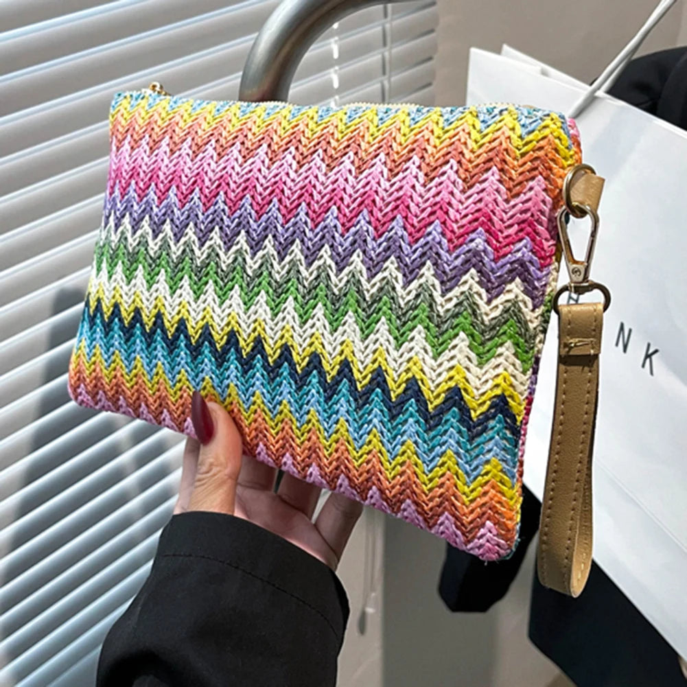 Handmade Vintage Woven Clutch Bag - Colorful Casual Beach Purse for Vacation - ZOOMNSTORE