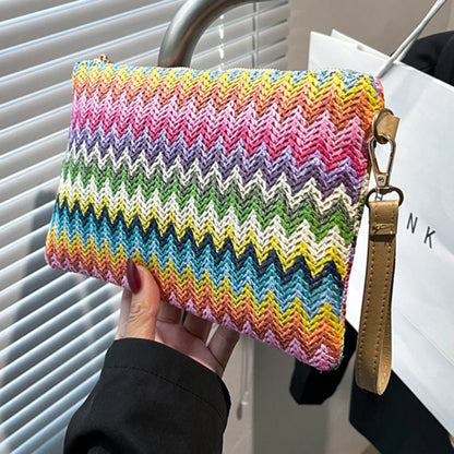 Handmade Vintage Woven Clutch Bag - Colorful Casual Beach Purse for Vacation - ZOOMNSTORE
