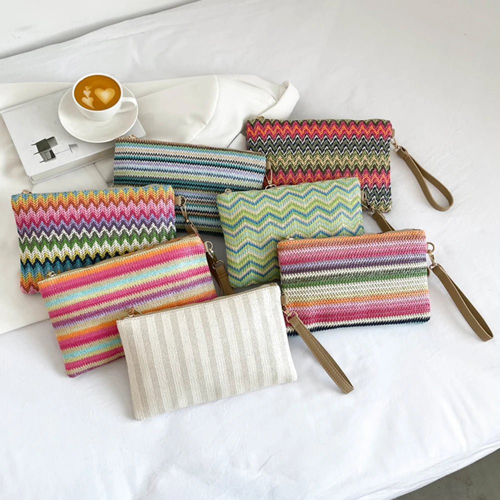 Handmade Vintage Woven Clutch Bag - Colorful Casual Beach Purse for Vacation - ZOOMNSTORE
