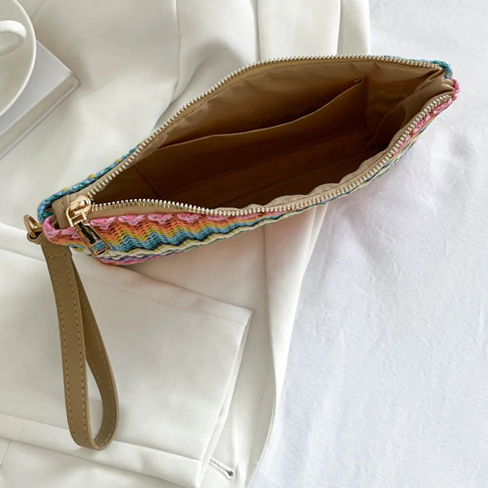 Handmade Vintage Woven Clutch Bag - Colorful Casual Beach Purse for Vacation - ZOOMNSTORE