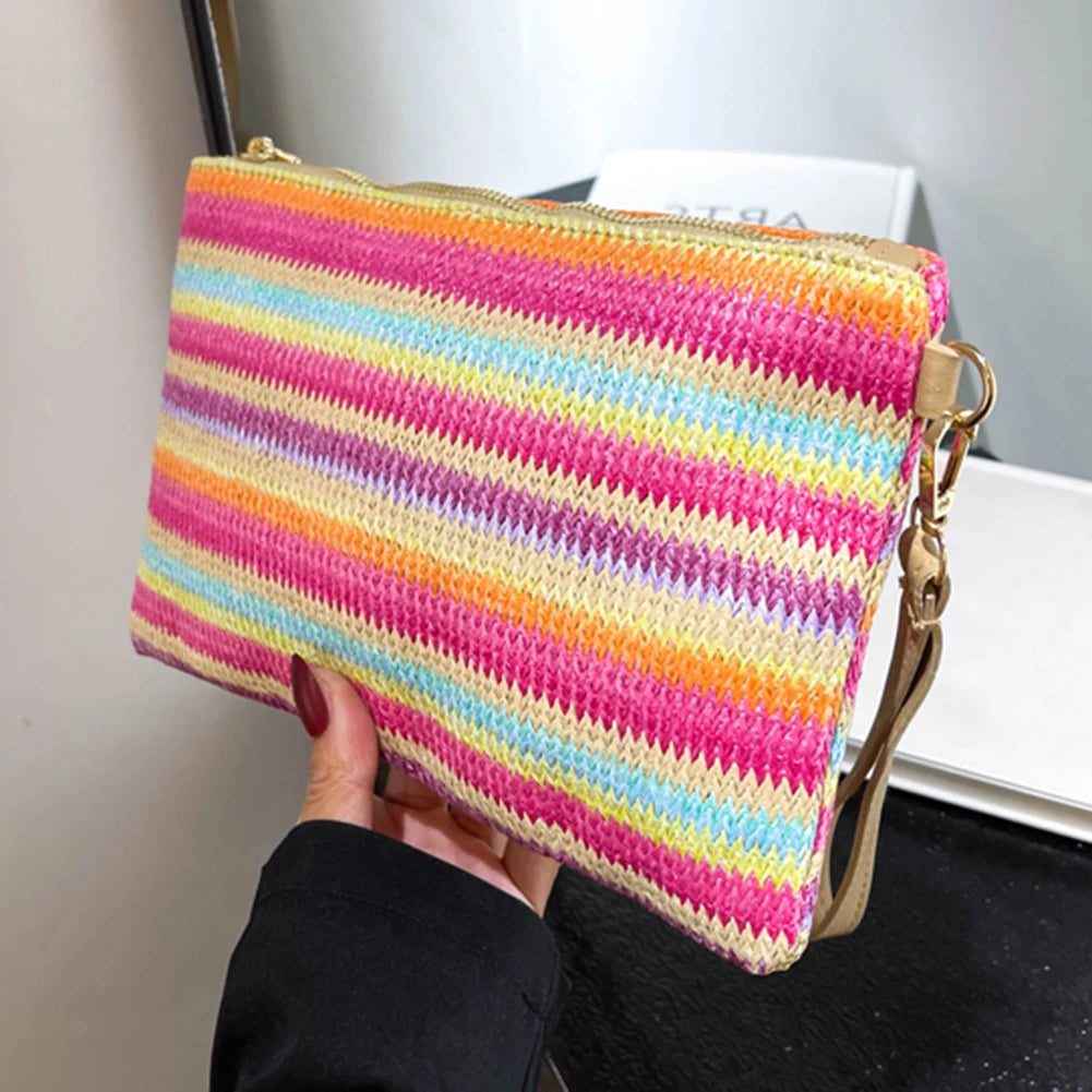 Handmade Vintage Woven Clutch Bag - Colorful Casual Beach Purse for Vacation - ZOOMNSTORE