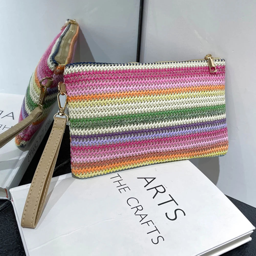Handmade Vintage Woven Clutch Bag - Colorful Casual Beach Purse for Vacation - ZOOMNSTORE