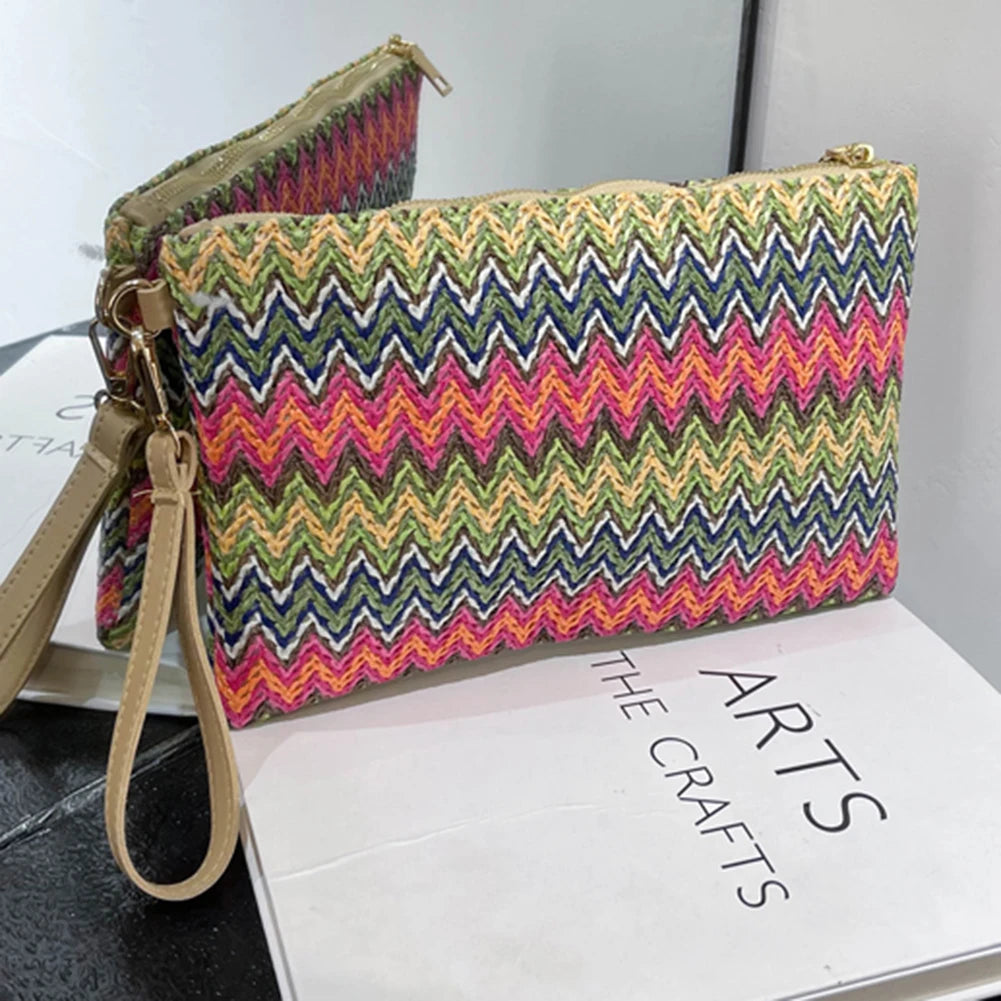 Handmade Vintage Woven Clutch Bag - Colorful Casual Beach Purse for Vacation - ZOOMNSTORE