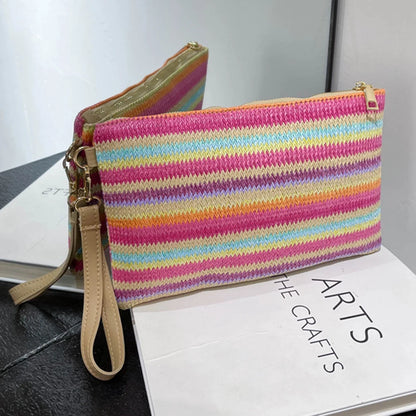 Handmade Vintage Woven Clutch Bag - Colorful Casual Beach Purse for Vacation - ZOOMNSTORE