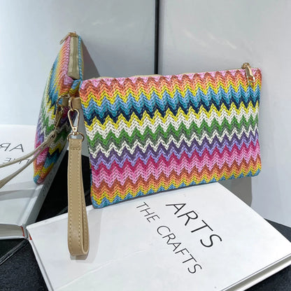 Handmade Vintage Woven Clutch Bag - Colorful Casual Beach Purse for Vacation - ZOOMNSTORE