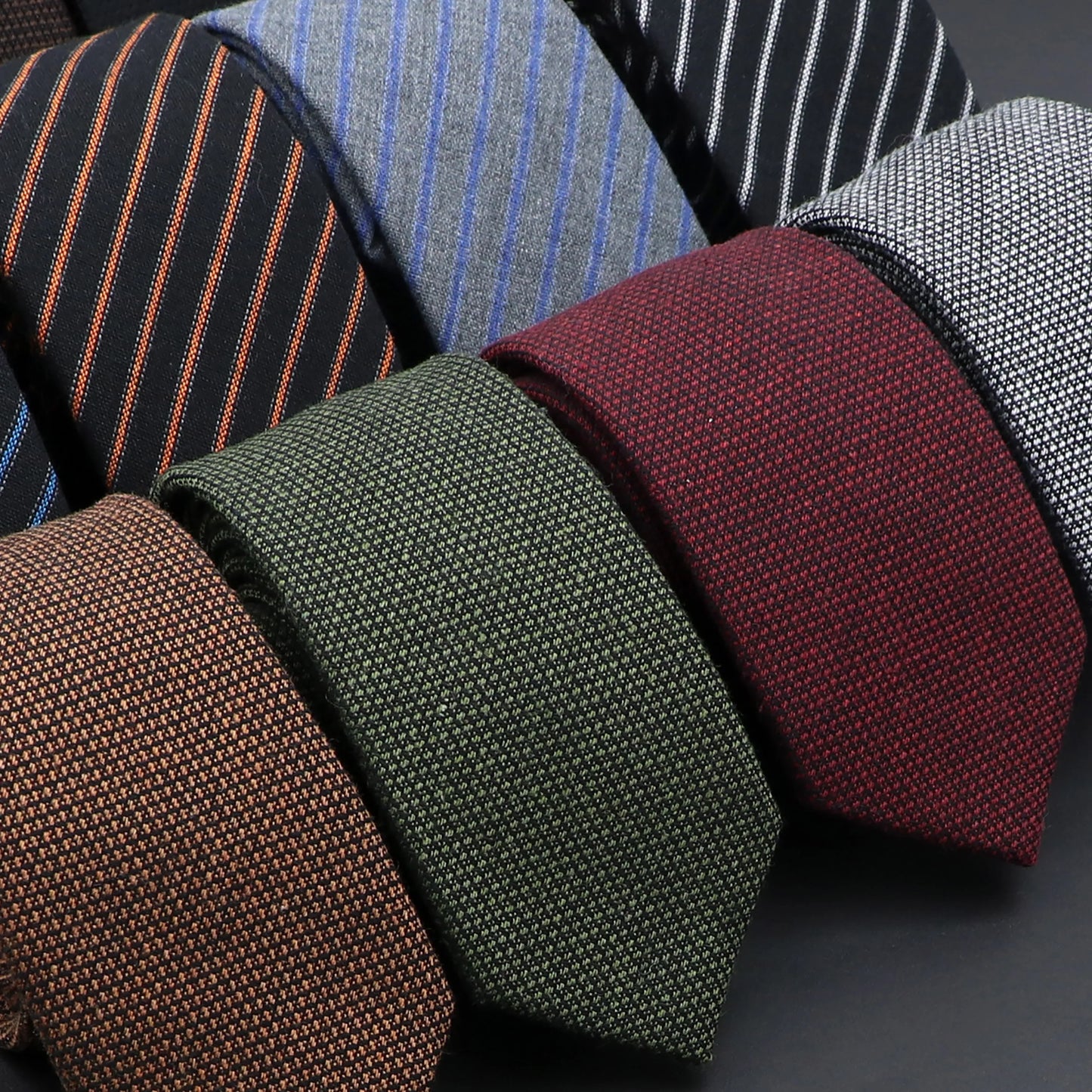 Handmade Cotton Cashmere Necktie - Striped Slim Tie for Men - ZOOMNSTORE