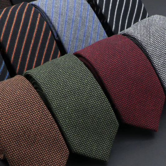 Handmade Cotton Cashmere Necktie - Striped Slim Tie for Men - ZOOMNSTORE
