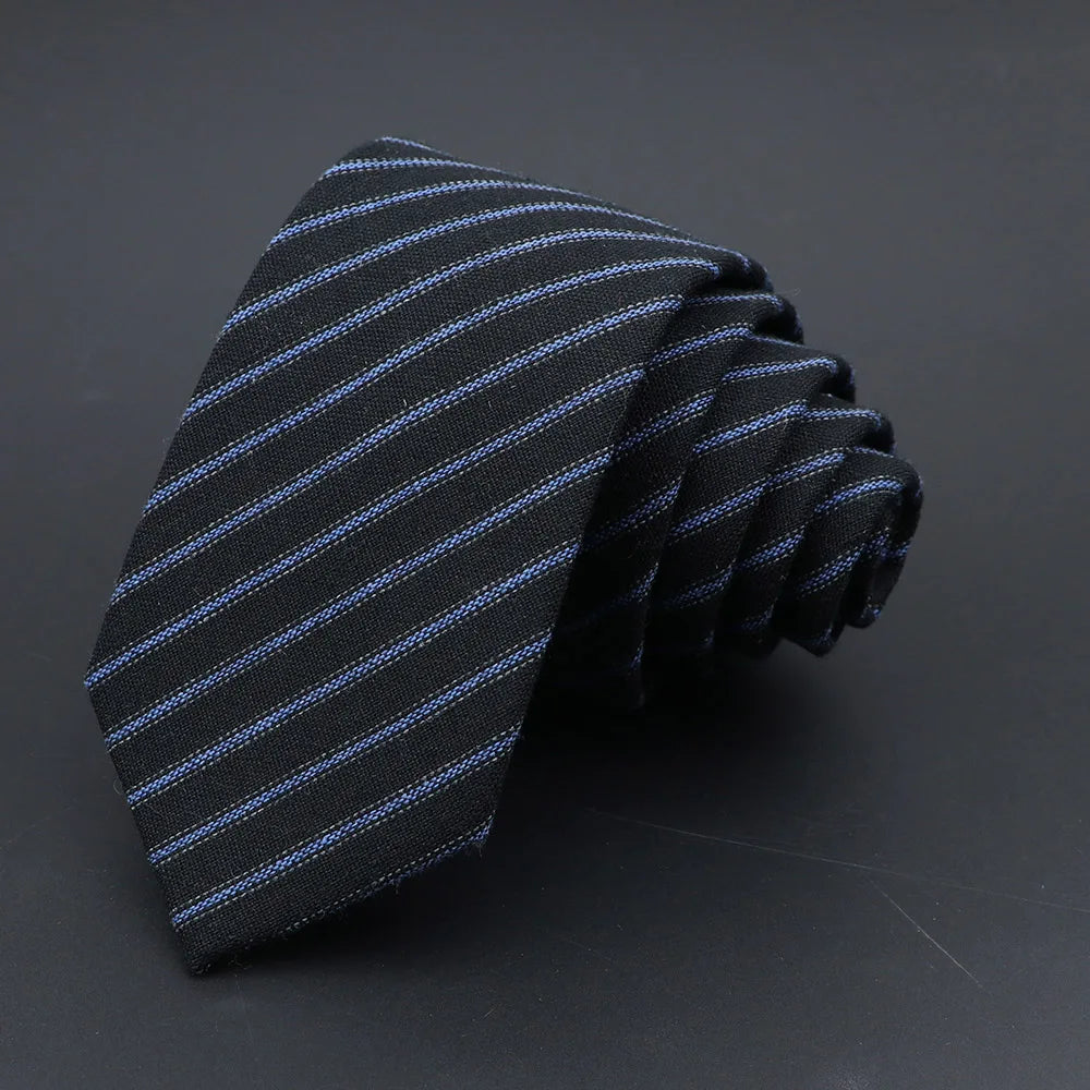 Handmade Cotton Cashmere Necktie - Striped Slim Tie for Men - ZOOMNSTORE