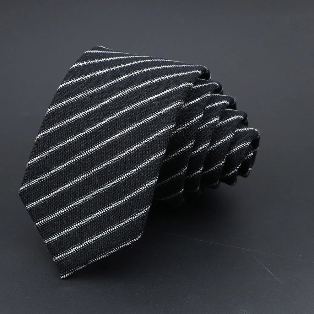 Handmade Cotton Cashmere Necktie - Striped Slim Tie for Men - ZOOMNSTORE