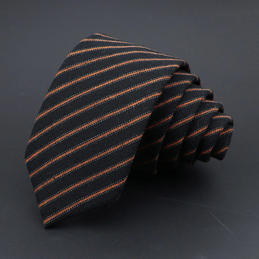 Handmade Cotton Cashmere Necktie - Striped Slim Tie for Men - ZOOMNSTORE