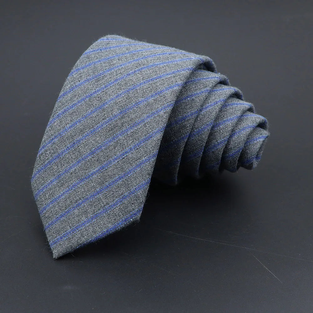 Handmade Cotton Cashmere Necktie - Striped Slim Tie for Men - ZOOMNSTORE