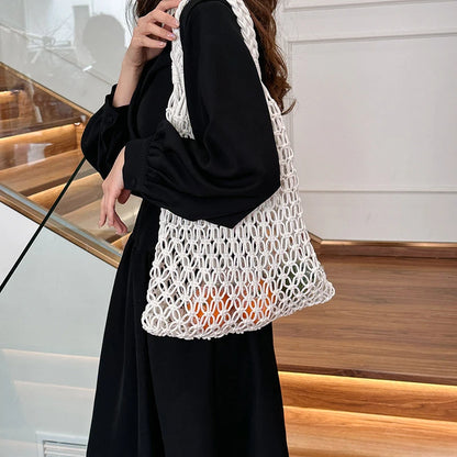Handmade Woven Beach Bag - Boho Knitted Tote for Women - ZOOMNSTORE