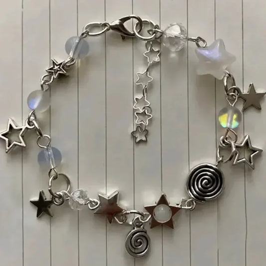 Handmade Y2K Gothic Beaded Dice Bracelet - No 8 Ball Star Design - ZOOMNSTORE