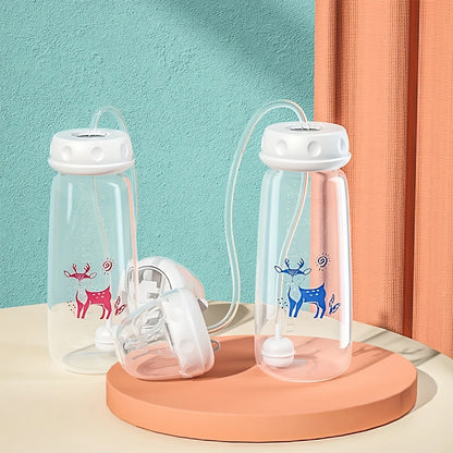 1pc 5oz/150ml Hands-Free PP Feeding Bottle with Straw Brush, Self-Feeding Normal-Neck Baby Bottle Set. - ZOOMNSTORE