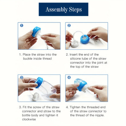 1pc 5oz/150ml Hands-Free PP Feeding Bottle with Straw Brush, Self-Feeding Normal-Neck Baby Bottle Set. - ZOOMNSTORE