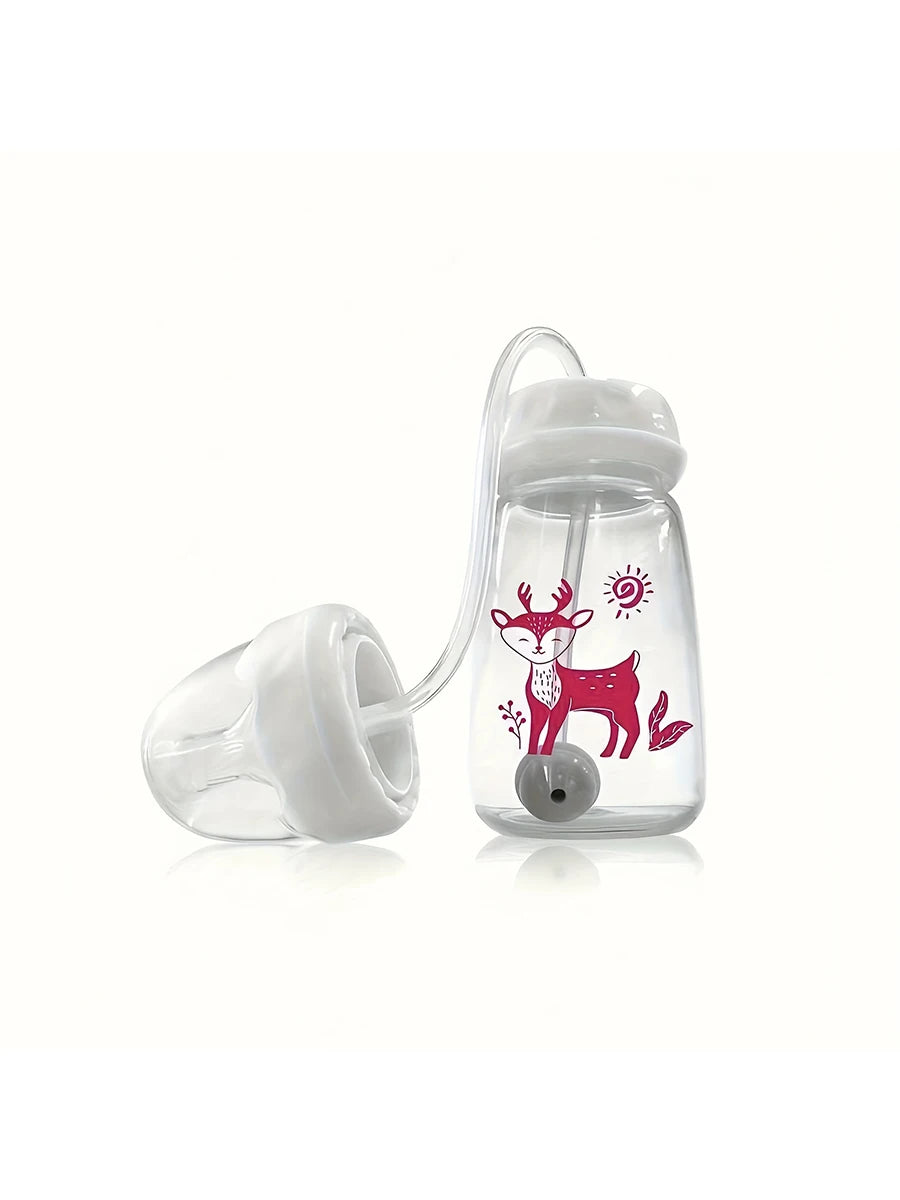 1pc 5oz/150ml Hands-Free PP Feeding Bottle with Straw Brush, Self-Feeding Normal-Neck Baby Bottle Set. - ZOOMNSTORE