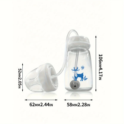 1pc 5oz/150ml Hands-Free PP Feeding Bottle with Straw Brush, Self-Feeding Normal-Neck Baby Bottle Set. - ZOOMNSTORE