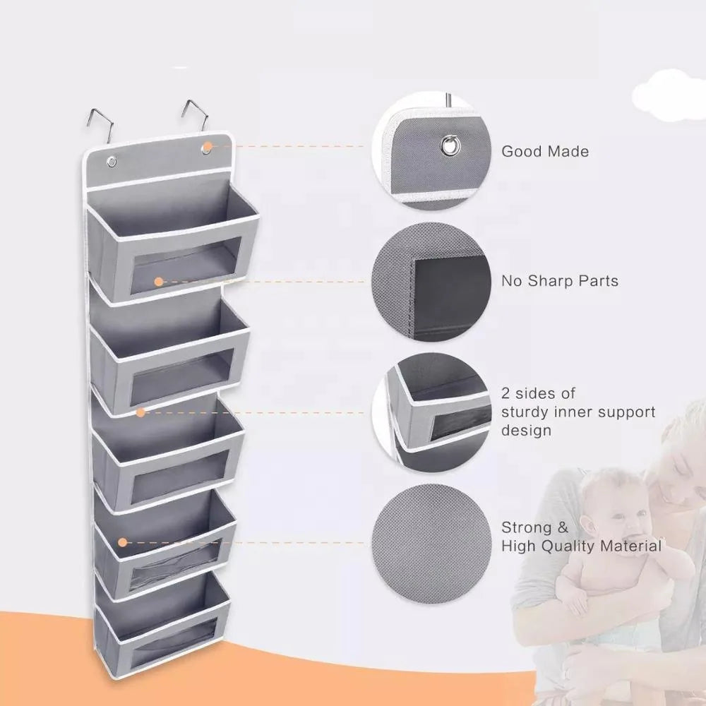 5-Shelf Hanging Storage Organizer - Behind Door, Anti-Tilt, 5 Large Capacity Pockets, Suitable for Bedroom, Bathroom - ZOOMNSTORE