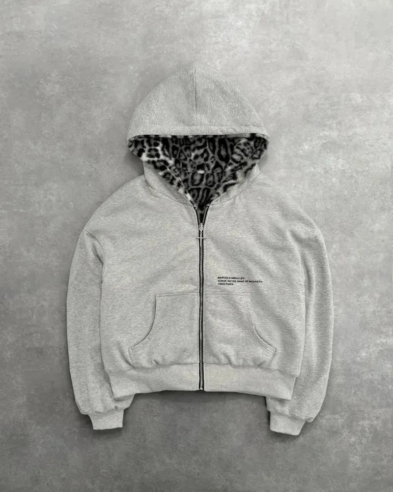 Harajuku Leopard Print Hoodie - Unisex Loose Zipper Sweatshirt - ZOOMNSTORE