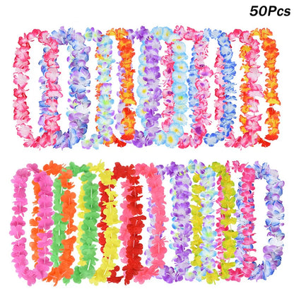 Hawaiian Flower Wreath Necklace - Tropical Luau Party Decoration Artificial Flower Lei 102050pcs - ZOOMNSTORE