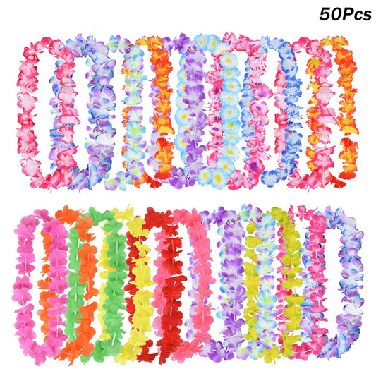 Hawaiian Flower Wreath Necklace - Tropical Luau Party Decoration Artificial Flower Lei 102050pcs - ZOOMNSTORE