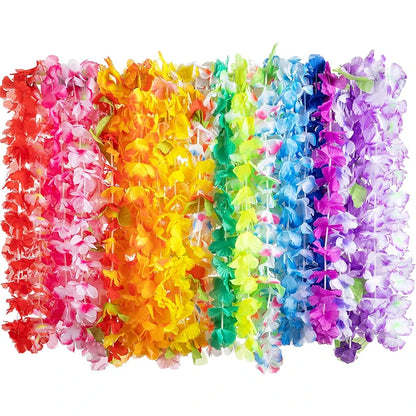 Hawaiian Flower Wreath Necklace - Tropical Luau Party Decoration Artificial Flower Lei 102050pcs - ZOOMNSTORE