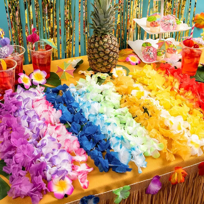 Hawaiian Flower Wreath Necklace - Tropical Luau Party Decoration Artificial Flower Lei 102050pcs - ZOOMNSTORE