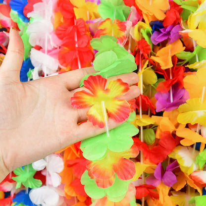 Hawaiian Flower Wreath Necklace - Tropical Luau Party Decoration Artificial Flower Lei 102050pcs - ZOOMNSTORE