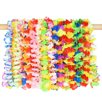 Hawaiian Flower Wreath Necklace - Tropical Luau Party Decoration Artificial Flower Lei 102050pcs - ZOOMNSTORE